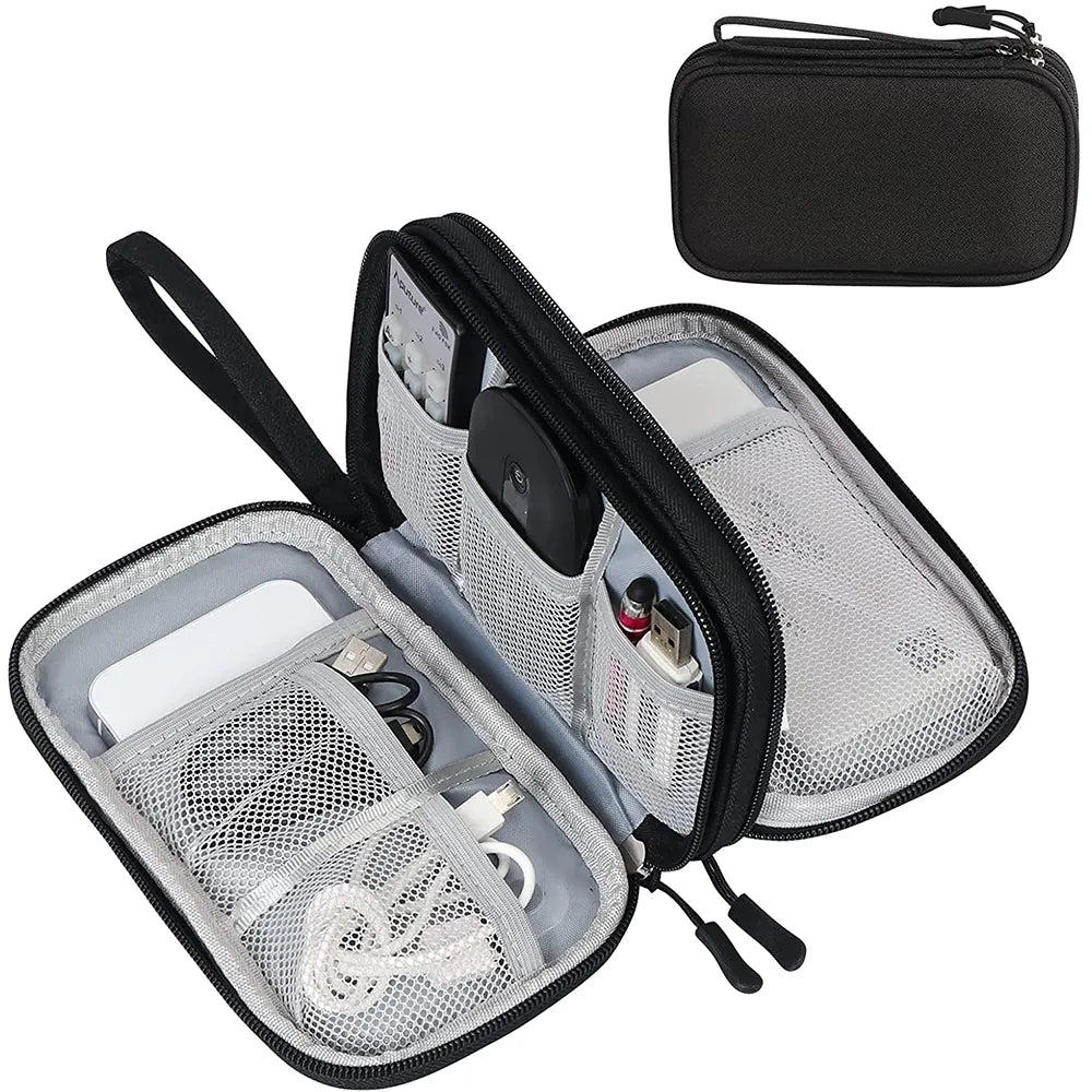 Travel Cable Organizer Bag Pouch Electronic Accessories Carry Case Portable Waterproof Double Layers Storage Bag For Cable Cord