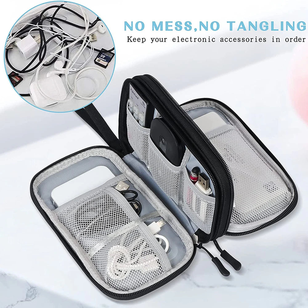 Travel Cable Organizer Bag Pouch Electronic Accessories Carry Case Portable Waterproof Double Layers Storage Bag For Cable Cord